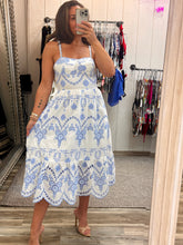 Load image into Gallery viewer, Corset style Blue embroidery Midi Dress
