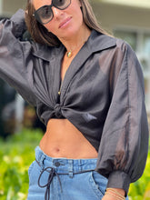 Load image into Gallery viewer, &quot;Anabelle&quot; Long Sleeve Crop Top, Ties In The Front
