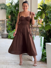 Load image into Gallery viewer, &quot;Emilie&quot; Bustier Shoulder Tie Midi Dress
