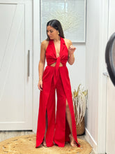 Load image into Gallery viewer, “Hanna&quot; Halter Tie Front Split Jumpsuit
