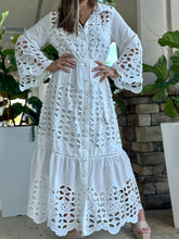 Load image into Gallery viewer, &quot;Alma&quot; Long Sleeve Button Up Eyelet Dress

