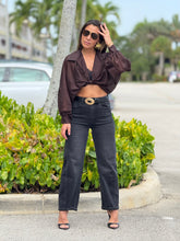 Load image into Gallery viewer, &quot;Anabelle&quot; Long Sleeve Crop Top, Ties In The Front
