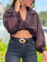 Load image into Gallery viewer, &quot;Anabelle&quot; Long Sleeve Crop Top, Ties In The Front
