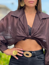 Load image into Gallery viewer, &quot;Anabelle&quot; Long Sleeve Crop Top, Ties In The Front
