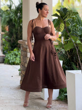 Load image into Gallery viewer, &quot;Emilie&quot; Bustier Shoulder Tie Midi Dress
