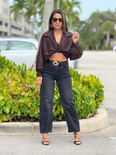Load image into Gallery viewer, &quot;Anabelle&quot; Long Sleeve Crop Top, Ties In The Front
