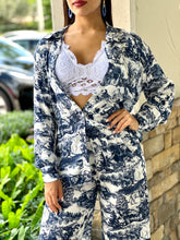 Load image into Gallery viewer, &quot;Sabrina&quot; Printed Satin Button Up Blouse And Matching Pants
