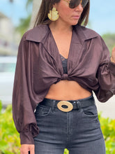 Load image into Gallery viewer, &quot;Anabelle&quot; Long Sleeve Crop Top, Ties In The Front
