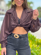 Load image into Gallery viewer, &quot;Anabelle&quot; Long Sleeve Crop Top, Ties In The Front
