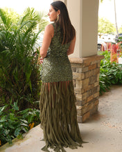 Load image into Gallery viewer, &quot;Tiara&quot; Halter Sequin Maxi Dress, Fringe Bottom

