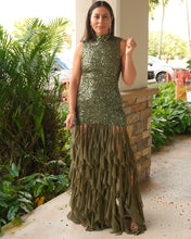 Load image into Gallery viewer, &quot;Tiara&quot; Halter Sequin Maxi Dress, Fringe Bottom
