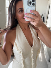 Load image into Gallery viewer, Halter Fringe Details Maxi Linen Dress
