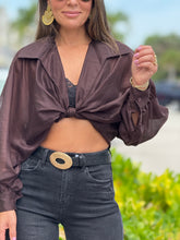 Load image into Gallery viewer, &quot;Anabelle&quot; Long Sleeve Crop Top, Ties In The Front
