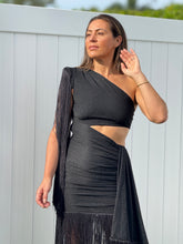 Load image into Gallery viewer, &quot;Claire&quot; One side Off shoulder, long sleeve , Ruched Detail On stomach area , Slit On the back
