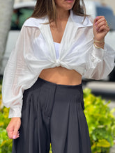 Load image into Gallery viewer, &quot;Anabelle&quot; Long Sleeve Crop Top, Ties In The Front
