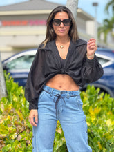 Load image into Gallery viewer, &quot;Anabelle&quot; Long Sleeve Crop Top, Ties In The Front
