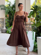 Load image into Gallery viewer, &quot;Emilie&quot; Bustier Shoulder Tie Midi Dress
