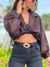 Load image into Gallery viewer, &quot;Anabelle&quot; Long Sleeve Crop Top, Ties In The Front
