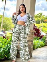 Load image into Gallery viewer, &quot;Sabrina&quot; Printed Satin Button Up Blouse And Matching Pants
