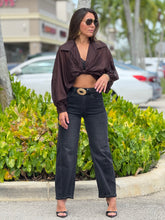 Load image into Gallery viewer, &quot;Anabelle&quot; Long Sleeve Crop Top, Ties In The Front
