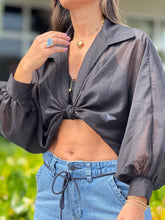 Load image into Gallery viewer, &quot;Anabelle&quot; Long Sleeve Crop Top, Ties In The Front
