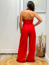 Load image into Gallery viewer, “Hanna&quot; Halter Tie Front Split Jumpsuit
