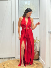 Load image into Gallery viewer, “Hanna&quot; Halter Tie Front Split Jumpsuit
