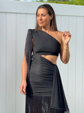 Load image into Gallery viewer, &quot;Claire&quot; One side Off shoulder, long sleeve , Ruched Detail On stomach area , Slit On the back
