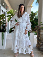 Load image into Gallery viewer, &quot;Alma&quot; Long Sleeve Button Up Eyelet Dress
