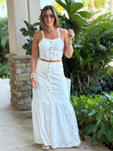Load image into Gallery viewer, &quot;Chiara&quot; Eyelet Button Down Crop Top And Matching Maxi Skirt Set
