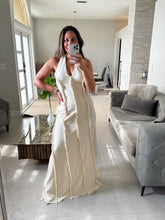 Load image into Gallery viewer, Halter Fringe Details Maxi Linen Dress
