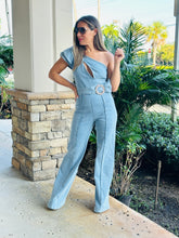 Load image into Gallery viewer, &quot;Dabe&quot; Washed Denim One Shoulder Sleeve Jumpsuit

