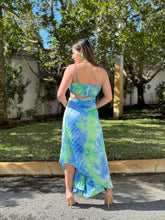 Load image into Gallery viewer, &quot;Bell&quot; Pleaded Asymmetric Hemline Tie Dye Midi Dress
