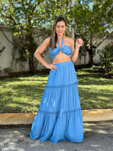 Load image into Gallery viewer, &quot;Emilie&quot; Front Tie Ruffle  Denim Crop Top And Maxi Skirt
