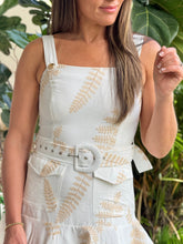 Load image into Gallery viewer, &quot;Olivia&quot; Women Woven Embroidery Sleeveless Mini Dress with Front Pockets and Self Belt
