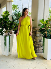 Load image into Gallery viewer, &quot;Mimi&quot; One Shoulder Sleeveless Buckle And Belt Maxi Dress
