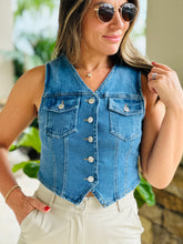 Load image into Gallery viewer, &quot; Val&quot; Denim Button Up Stretchy  Vest
