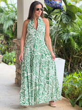 Load image into Gallery viewer, &quot;Gianna&quot; Women Woven Damask Print Sleeveless Halter Button-Down Maxi Dress
