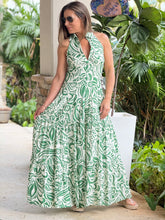 Load image into Gallery viewer, &quot;Gianna&quot; Women Woven Damask Print Sleeveless Halter Button-Down Maxi Dress
