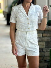 Load image into Gallery viewer, &quot;Arianny&quot; Eyelet Short Sleeve Top And High Waisted Shorts Set
