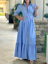 Load image into Gallery viewer, &quot;Terrin&quot; Striped Elbow Sleeve Maxi Dress
