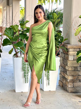 Load image into Gallery viewer, &quot;Brooke&quot; One Shoulder Satin Midi Dress
