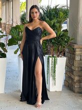 Load image into Gallery viewer, &quot;Helen&quot; Black Metallic Pleated Maxi Dress
