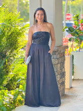 Load image into Gallery viewer, &quot;Vittoria&quot; Satin Strapless Jumpsuit With Sequins In The Front
