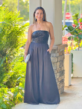 Load image into Gallery viewer, &quot;Vittoria&quot; Satin Strapless Jumpsuit With Sequins In The Front
