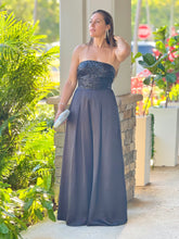 Load image into Gallery viewer, &quot;Vittoria&quot; Satin Strapless Jumpsuit With Sequins In The Front

