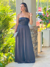 Load image into Gallery viewer, &quot;Vittoria&quot; Satin Strapless Jumpsuit With Sequins In The Front
