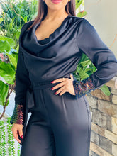 Load image into Gallery viewer, &quot;Cherly&quot; Cowl Belted Sequin Sleeve Band Detailing Jumpsuit
