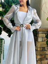 Load image into Gallery viewer, &quot;Katie&quot; Sheer Mesh Long Sleeve Coat Dress With Belt
