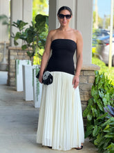 Load image into Gallery viewer, &quot;Mirella&quot; Strapless Fitted Dropped Waist Bodice Pleated Skirt Mix Maxi Dress.

